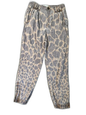 Anthropologie Tamarind Joggers Faded Giraffe Print Pants Size 8 Linen Blend